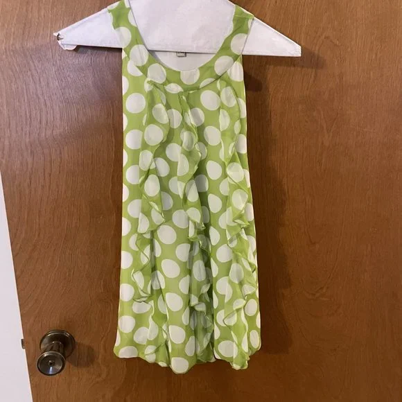 Girls Speechless Green/White Polka Dot Waterfall Ruffle Sleeveless Dress  Size 6